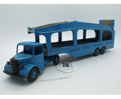 An Original Dinky #582 Pullmore Car Transporter, unusual short production period, light blue cab, trailer and hubs, fawn deck