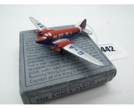 A Boxed Original Pre-War Dinky #62K 'The Kings Aeroplane' Airspeed Envoy, silver, red, blue 'G-A EXX' Twin Props. Model and b