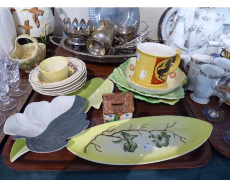 A Tray of Ceramics to Include Carltonware Leaf Dishes, Carltonware Black Horse Tankard, Fruit Bowls, Ceramic Money Box etc.