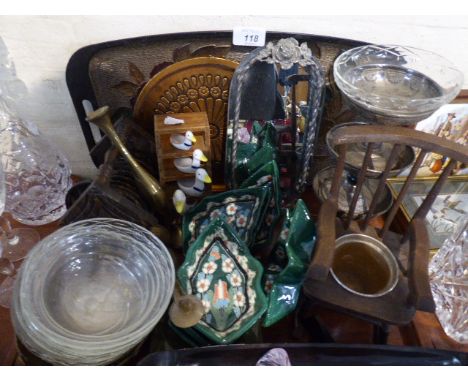 A Tray of Sundries to Include Treen ware, Metalware, Ceramic Star Dish, Mirror Etc