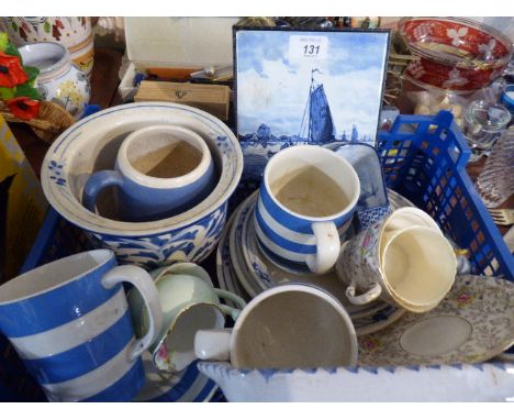 A Tray of Blue and White Kitchen China, Delft Tile Etc