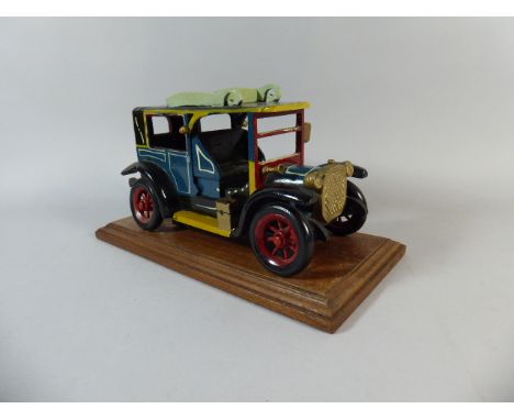 A Wooden Model of a Vintage Car on Rectangular Plinth, 31cm Long 