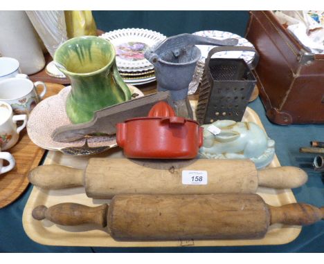 A Tray of Vintage Kitchen Wares to Include Rolling Pin, Butter Pats Etc