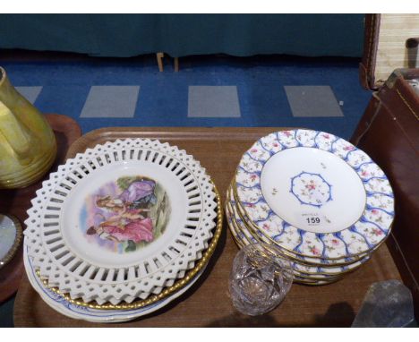 A Tray of Hand Painted Coal Port Cabinet Plates, Continental Ribbon Plates Etc 