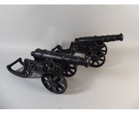 A Pair of Large Cast Metal Irish Cannons with Harp Motif, 44cm Long 