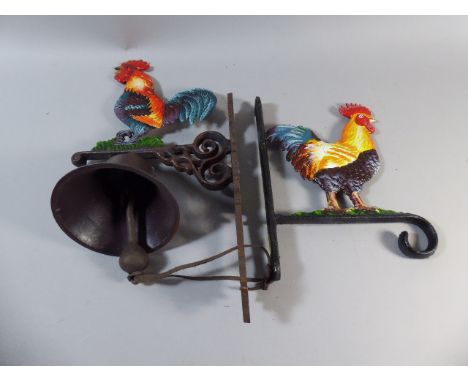 A Cast Metal Cockerel Wall Bracket and Similar Wall Hanging Bell (Plus VAt)