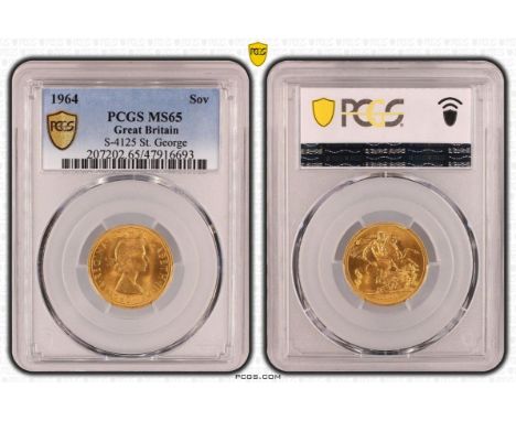 UNITED KINGDOM. Elizabeth II, 1952-2022. Gold sovereign, 1964. Royal Mint. First, laureate head of Elizabeth II facing right;