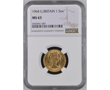 UNITED KINGDOM. Elizabeth II, 1952-2022. Gold sovereign, 1964. Royal Mint. First, laureate head of Elizabeth II facing right;