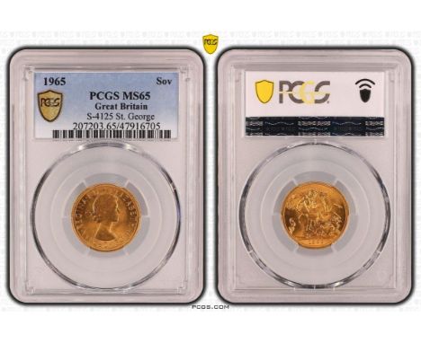 UNITED KINGDOM. Elizabeth II, 1952-2022. Gold sovereign, 1965. Royal Mint. First, laureate head of Elizabeth II facing right;