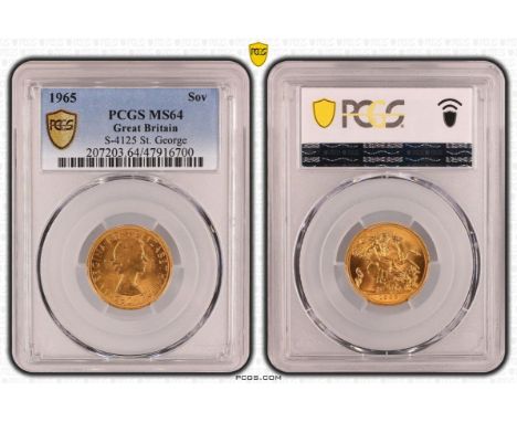 UNITED KINGDOM. Elizabeth II, 1952-2022. Gold sovereign, 1965. Royal Mint. First, laureate head of Elizabeth II facing right;