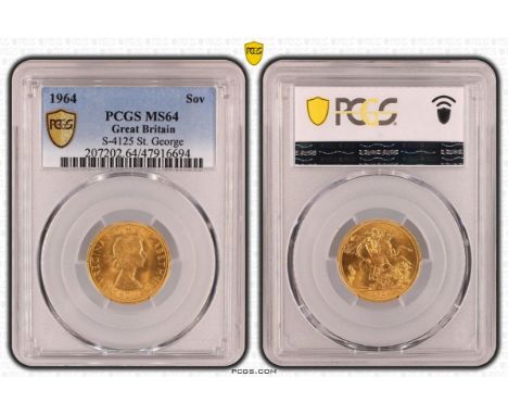 UNITED KINGDOM. Elizabeth II, 1952-2022. Gold sovereign, 1964. Royal Mint. First, laureate head of Elizabeth II facing right;