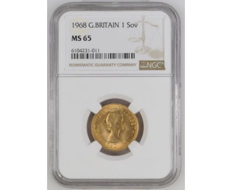 UNITED KINGDOM. Elizabeth II, 1952-2022. Gold sovereign, 1968. Royal Mint. First, laureate head of Elizabeth II facing right;