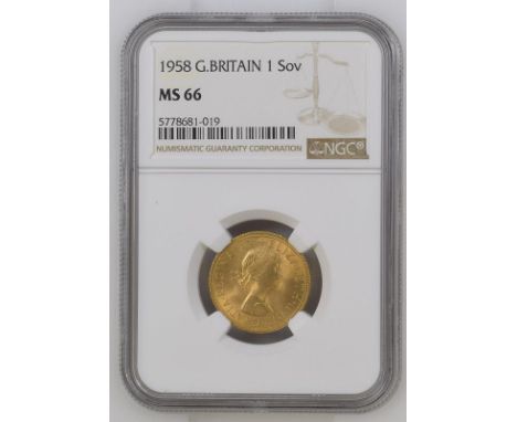 UNITED KINGDOM. Elizabeth II, 1952-2022. Gold sovereign, 1958. Royal Mint. First, laureate head of Elizabeth II facing right;