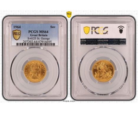 UNITED KINGDOM. Elizabeth II, 1952-2022. Gold sovereign, 1964. Royal Mint. First, laureate head of Elizabeth II facing right;