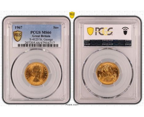 UNITED KINGDOM. Elizabeth II, 1952-2022. Gold sovereign, 1967. Royal Mint. First, laureate head of Elizabeth II facing right;