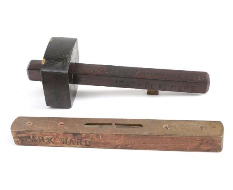 An Edwardian Coachbuilder's Wooden and Brass Scriber Tool, stamped Property of Mullinger Coachbuilders, 19cm long; and A Bras