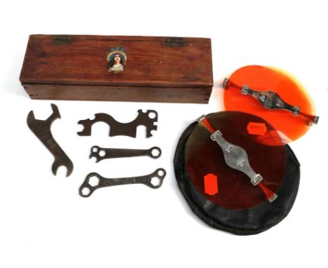 The Regal Bicycle Company of England: An Early 20th Century Pine Tool Box, with hinged lid enclosing four original spanner to