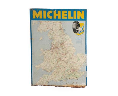 Michelin: A Single-Sided Aluminium Sign, of the Motoring Map of Great Britain (corroded); The New Motoring Encyclopaedia, par