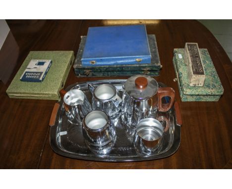 A Sona tea service and tray together with boxes of cutlery