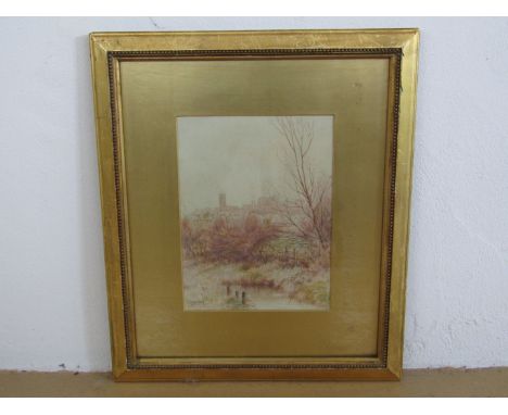 R*** Rampling (19th Century) A late autumnal view of Lancaster across a wild and grassy river bank, watercolour, signed lower