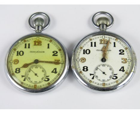 Two Second World War British Army issue GSTP pocket watches by Jaeger LeCoultre, (a/f)