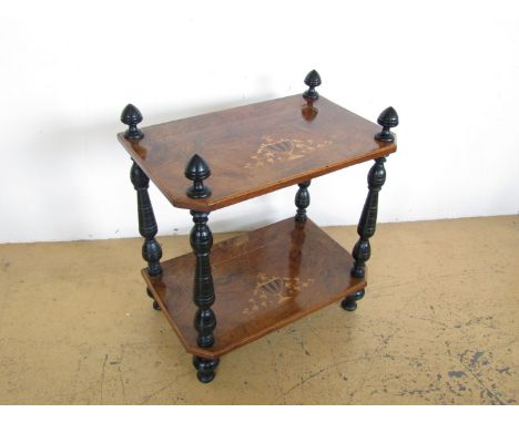 A Victorian inlaid-walnut two-shelf what-not, 59 cm high