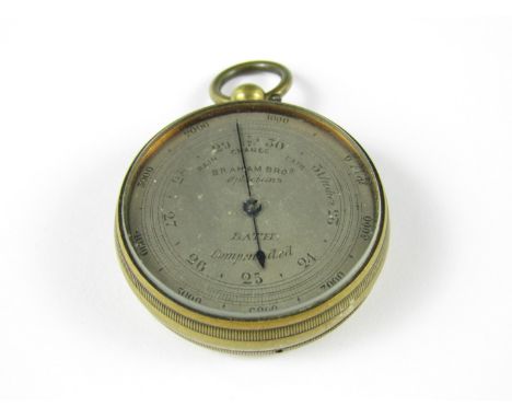 A Victorian miniature pocket aneroid barometer by Braham Brothers, Opticians, Batch, case 3.3 cm diameter