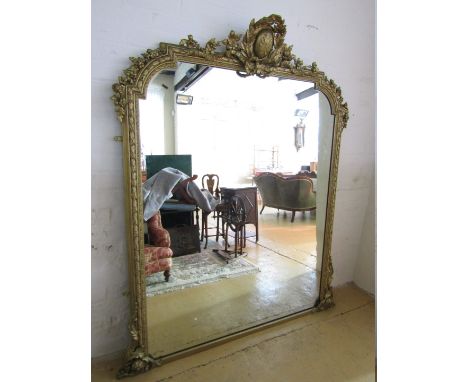 A large Victorian gilt-framed over-mantel mirror, 145 cm x 178 cm
