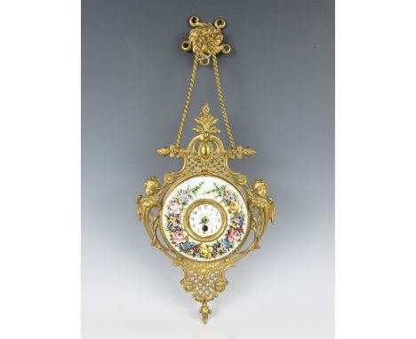 A late 19th Century gilt metal and micro-mosaic wall clock, its spring-driven timepiece movement having a circular enamel fac