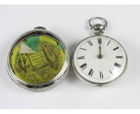 A George III silver pair-cased pocket watch by William Hunter of London, the verge movement having a white enamel face with R