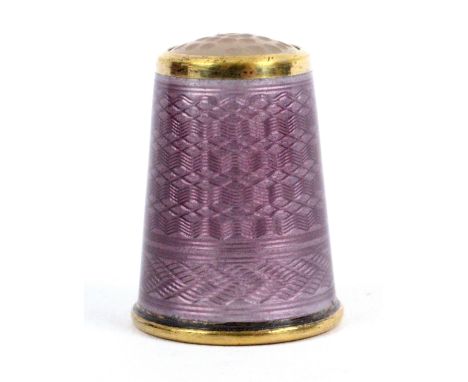 A Norwegian silver gilt and enamel moonstone top thimble by David Anderson, in purple basse-taille, internal apex marks '925S