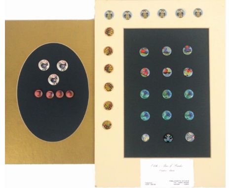 Buttons, children's, six carded displays comprising a card of seventeen various materials in the style of Kate Greenaway, lar