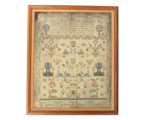 An attractive sampler 'Mary Berry Aged 12 years', circa 1820, worked with a verse 'Behold the labour of my tender age …..', f