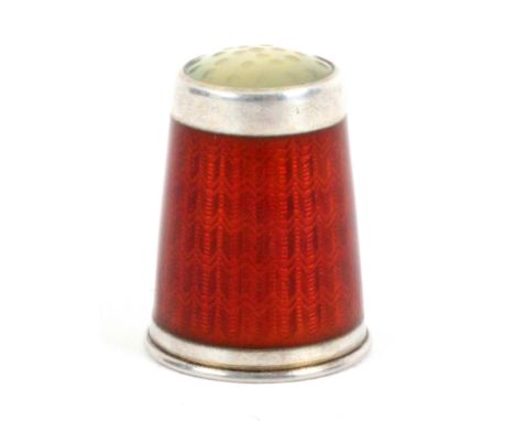 A Norwegian silver and enamel moonstone top thimble by Marius Hammer, in red basse-taille, internal apex marks '830S' with ha