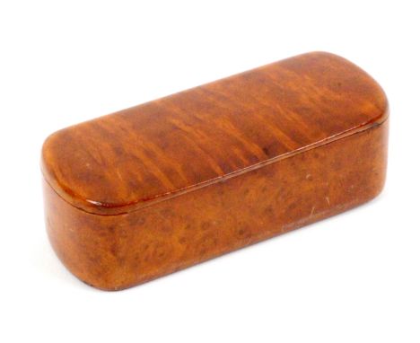 A Scottish Thuja wood snuff box, probably by McGregor, wooden hinge, of curved end rectangular form, foil 60%, apparently sta