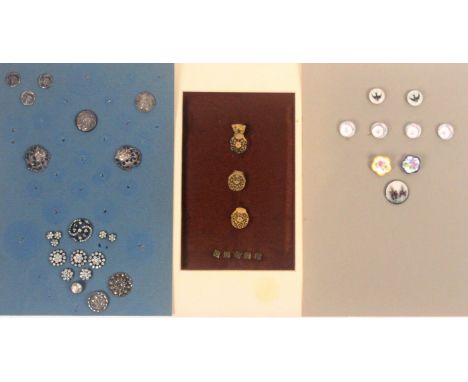 Buttons, various, comprising a carded display of nine ceramic including a set of four floral, 1.8cms, a carded display of two