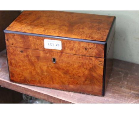 A 20TH CENTURY POLLARD WOOD TEA CADDY of plain box form, opening to reveal two dome topped pull out caddies 