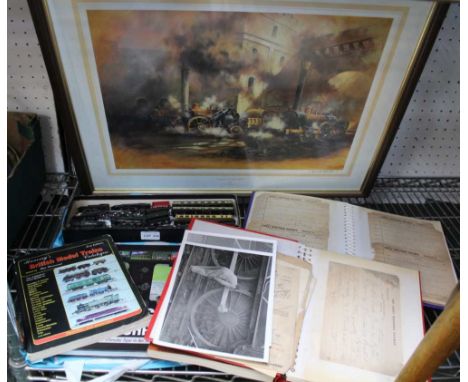 A BOX CONTAINING A GOOD SELECTION OF SMALL SIZED MODEL TRAINS, ENGINES &amp; CARRIAGES together with various literature apper