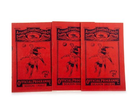 ARSENAL F.C. VS. RANGERS F.C., THREE PROGRAMMES, CIRCA 1930s the games played 27th September 1933, 12th September 1934, and 2