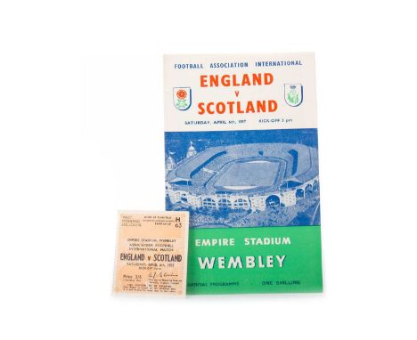 ENGLAND VS. SCOTLAND, PROGRAMME AND TICKET, 6TH APRIL 1957  football programme and ticketthe ticket Turnstile H Entrance 63