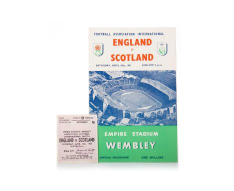 ENGLAND VS. SCOTLAND, PROGRAMME AND TICKET, 15TH APRIL 1961  football programme and ticketthe ticket Turnstile D Entrance 9
