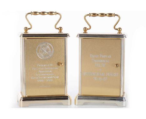 CELTIC F.C., TWO COMMEMORATIVE CARRIAGE CLOCKS, CIRCA 1987/8 the first fo DAVIE PROVAN TESTIMONIAL CELTIC V NOTTINGHAM FOREST