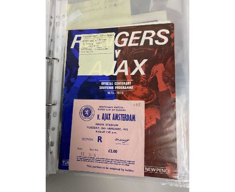 RANGERS F.C., COLLECTION OF PROGRAMMES, including testimonials (some with tickets), Ajax 1973 Super Cup (with ticket), Glasgo