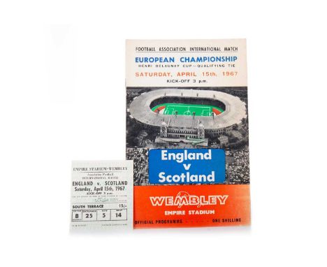 ENGLAND VS. SCOTLAND, PROGRAMME AND TICKET, 15TH ARPIL 1967  football programme and ticketthe ticket Turnstile B Entrance 25 