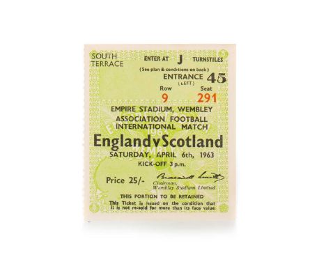 ENGLAND VS. SCOTLAND, TICKET, 6TH APRIL 1963  football ticketRow 9 Seat 291