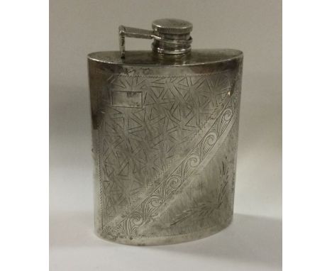 An engraved silver hip flask. Birmingham. Approx. 208 grams. Est. £140 - £160.