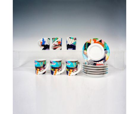Rosenthal Sammeltasse, pattern Nr. 4 Brigitte Doege. 6 Espresso cup and saucer sets. PlatesÂ&nbsp;measure 1"H x 4.25"dia. Thi
