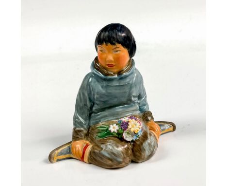 Royal Copenhagen Overglaze Greenlandic boy with Bouquets. Royal Copenhagen item #12419. Royal Copenhagen backstamp. Artist: C