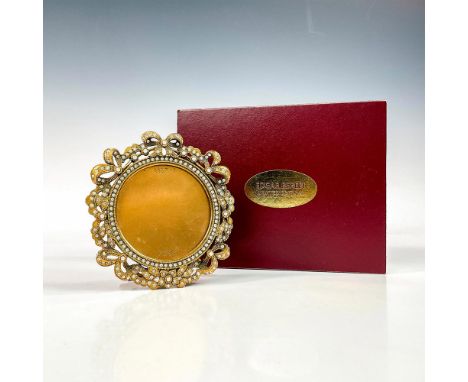 A stunning small museum gold plated vintage frame adorned with pearls and clear crystals. Edgar Berebi impressed plaque on th