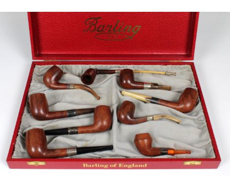 A collection of nine unused silver mounted Barling briar pipes, of varying dates and shapes, to include Billiard, Bulldog, Ca
